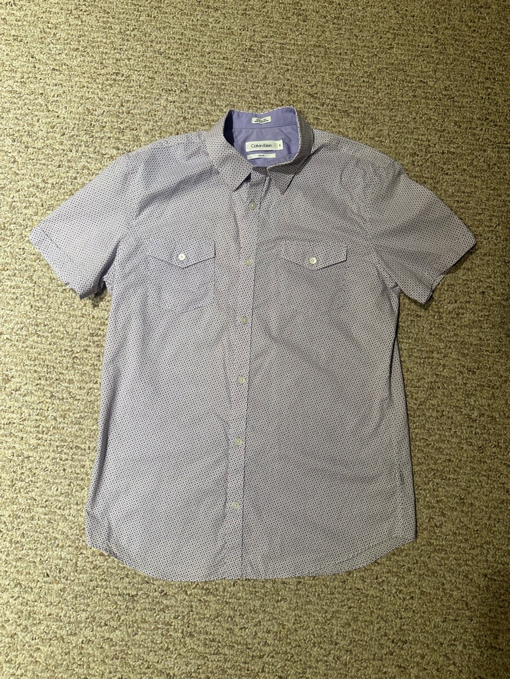 Calvin Klein Men’s Short Sleeve Lilac geo Skim Fit Button-Down Shirt
